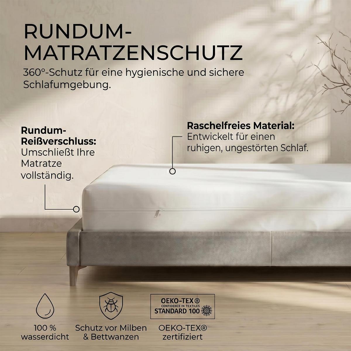 MATRATZENSCHONER wasserdicht mit Reißverschluss 150/200 cm - Weiß, Textil - Homescapes