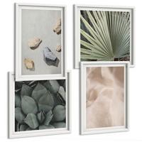 BILDER SET 4er Set - 50x50 cm & 40x60 cm Weißer Rahmen - Steine, Holz, Stofftexturen - Weiß, Kunststoff (50/50cm) - TULUP