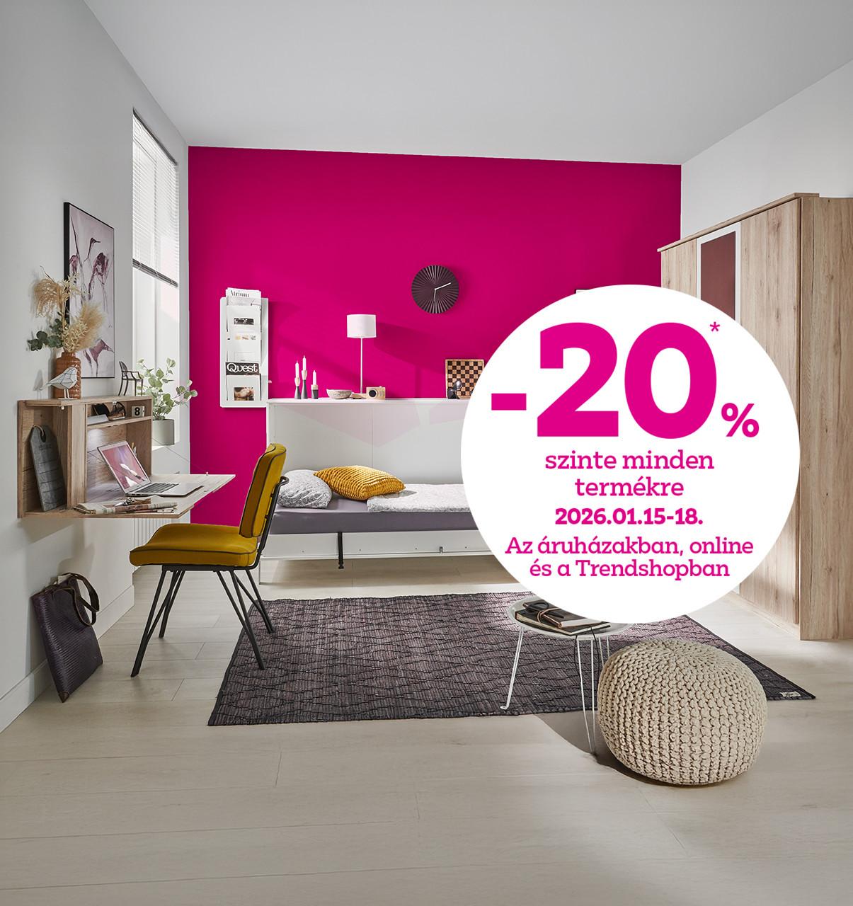 Pink Weekend: -20% szinte minden termékre 2026.01.15-18. között az áruházakban, online és a Trendshopban!