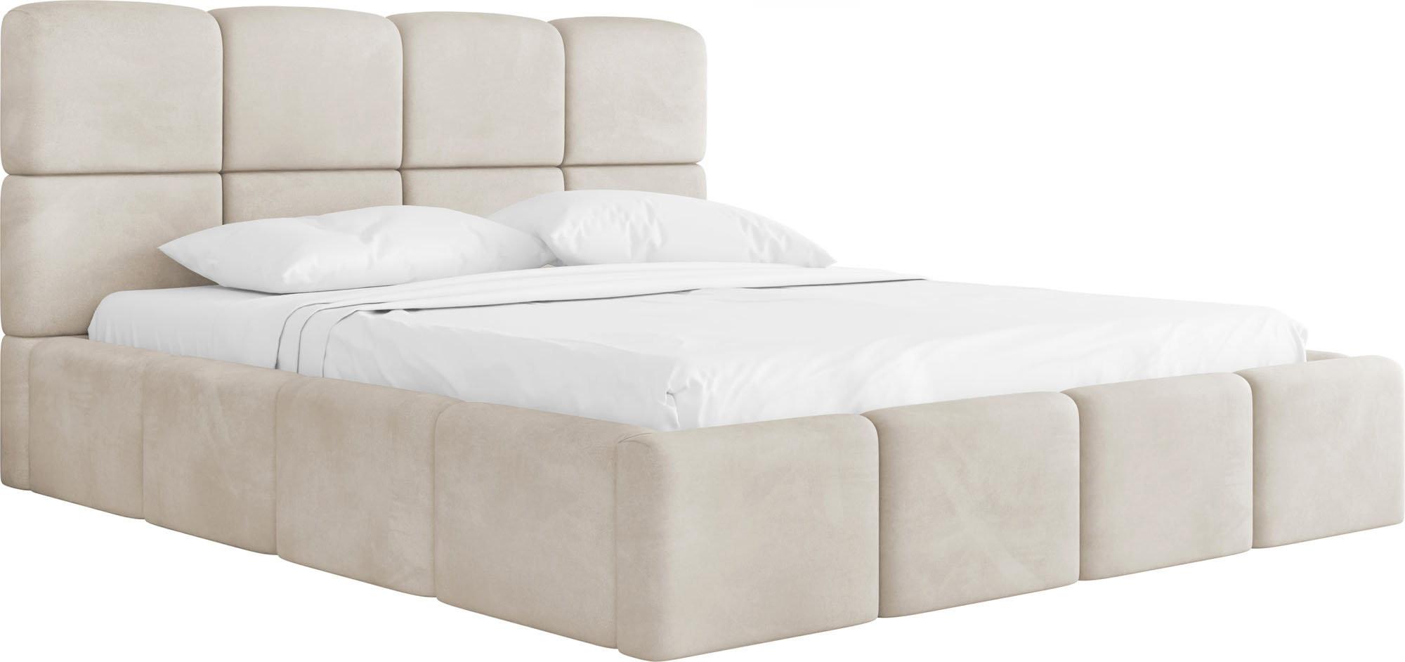 POLSTERBETT Tivio mit Bettkasten, Creme Samt 140x200 cm - Birkefarben/Creme, Holzwerkstoff/Kunststoff (140/200cm) - WFL GROUP