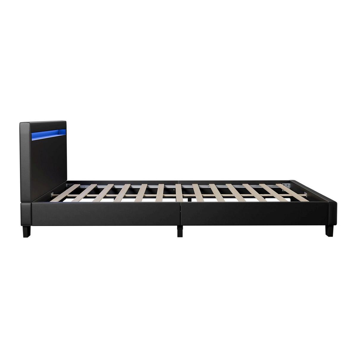 POLSTERBETT Paris mit Matratze und LED schwarz 120x200cm - Schwarz, Textil (120/200cm) - Juskys