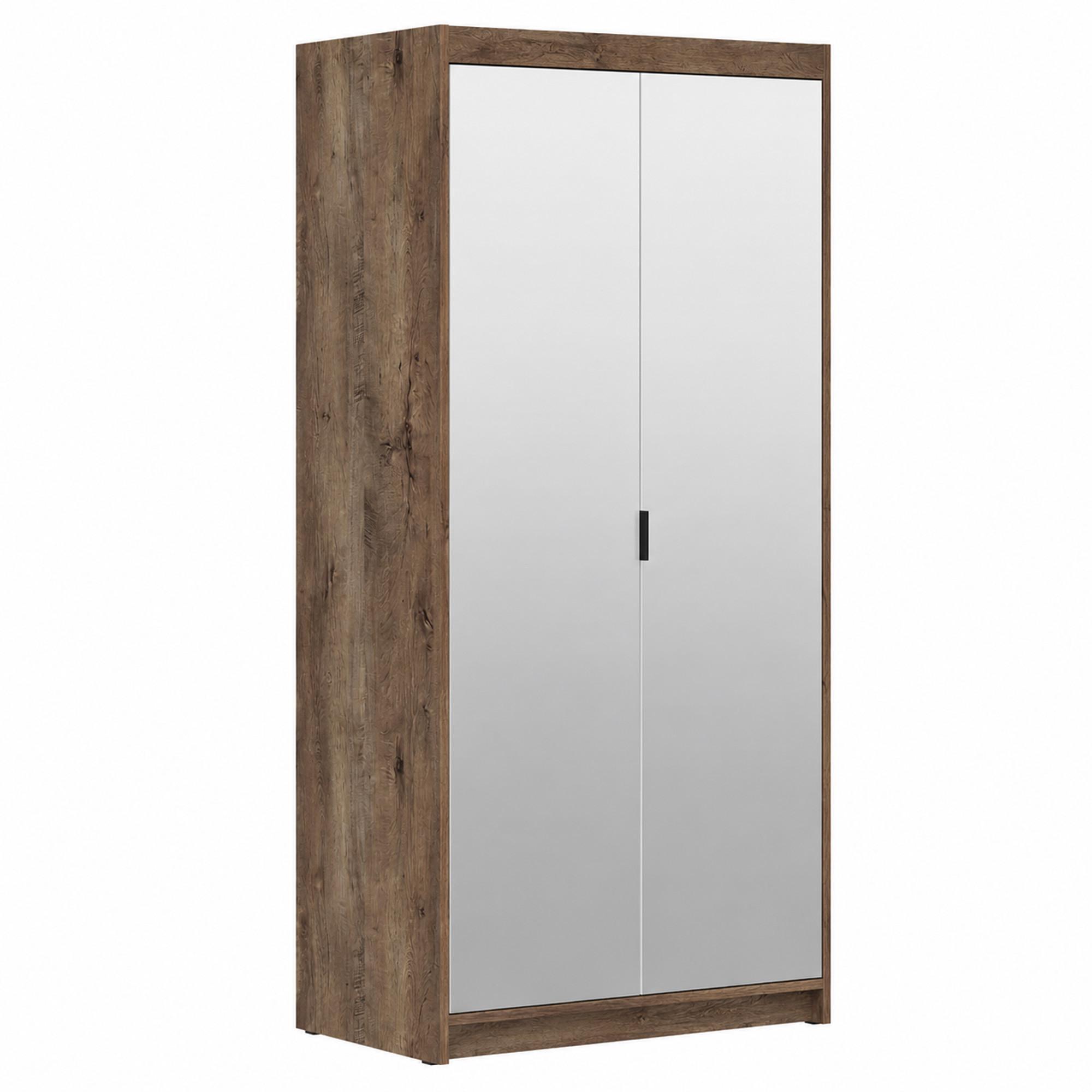 DREHTÜRENSCHRANK Elena mit 2 Türen und 2 Spiegel, 90 cm, Eiche Lefkas - Eichefarben, Holzwerkstoff (90/190/53cm) - Beautysofa