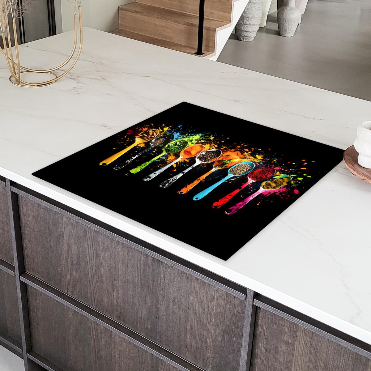 HERDABDECKPLATTE Löffel - Gewürze - Modern - Graffiti - Farbe - Farbenfroh Induktionsmatte 78x78 cm - Multicolor, Kunststoff (78/78/0.2cm) - MuchoWow