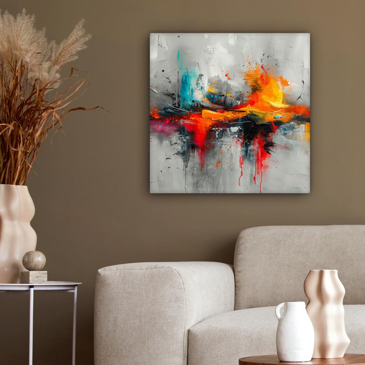 LEINWANDBILD Moderne Kunst - Orange - Grau - Abstrakt Wandbild Wohnzimmer 50x50 cm - Hellgrau, Textil (50/50cm) - MuchoWow