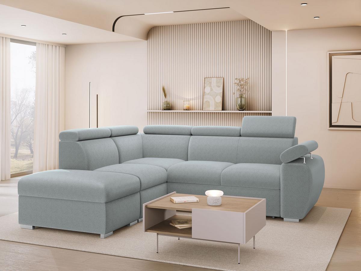 ECKSOFA Boston 2RR1P, Seite: Links PUFAP+R+1P(65)+2R - Silberfarben/Hellgrau, Holz/Textil (260/230cm) - MIRJAN24