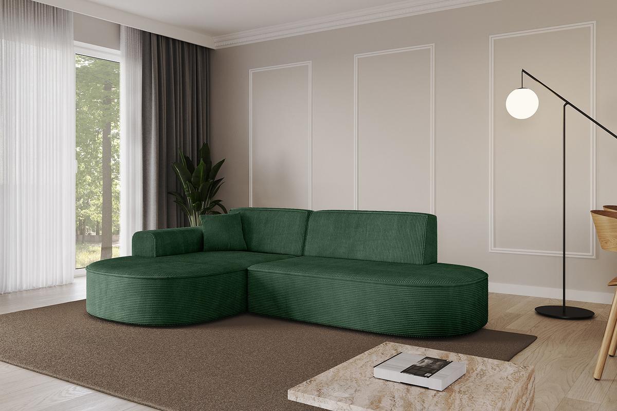 ECKSOFA Ottomane Links MARI-L1 - 243x171x79 cm Grün Cord - Schwarz/Grün, Holzwerkstoff/Kunststoff (163/234cm) - ALTDECOR