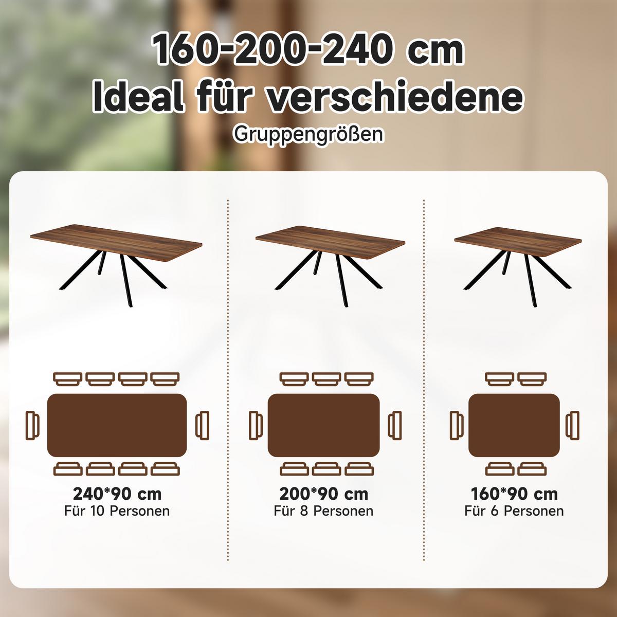 ESSTISCH AUSZIEHBARER 160-240 cm Walnuss & Metall – Moderner Esszimmertisch für 6-10 Personen mit Schwerlast-Auszug - Walnussfarben, Holzwerkstoff (90/240/74cm) - Urban Meuble