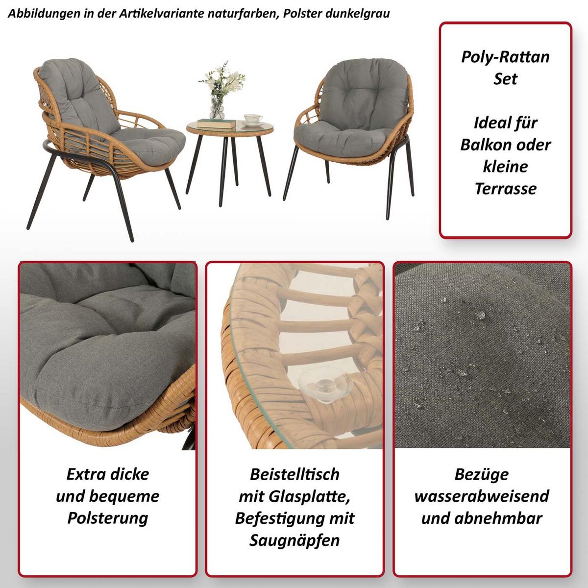 POLY-RATTAN GARNITUR Grau, Anthrazit - Anthrazit/Grau, Kunststoff - MCW