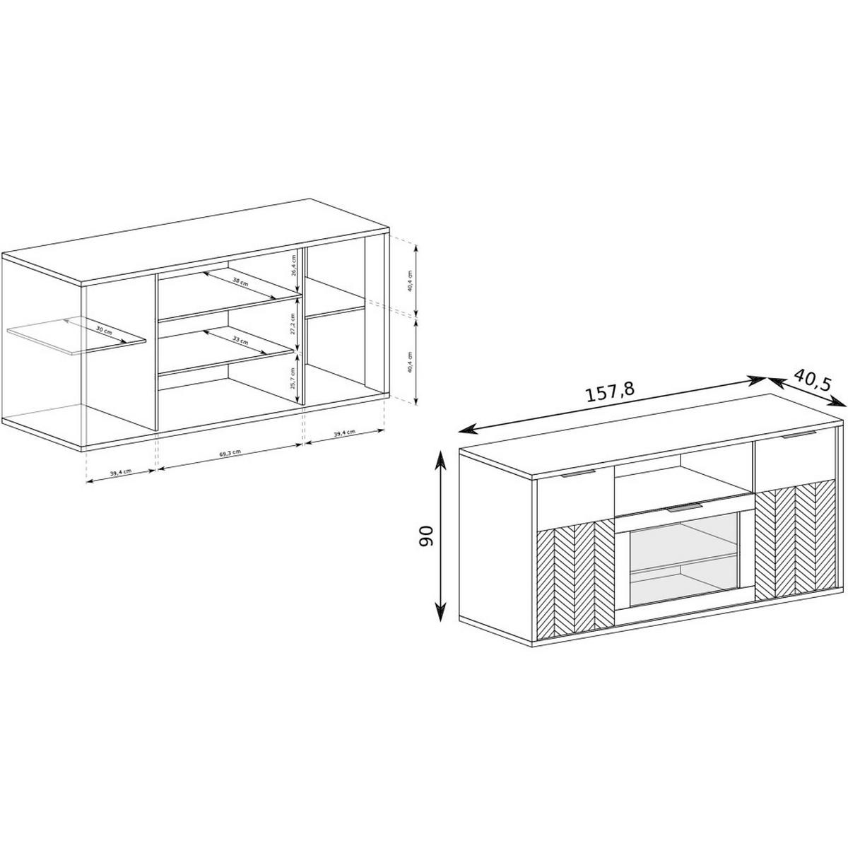 VITRINE Fun mit 3 Türen, mit Beinen, Karamell-Eiche - Eichefarben/Schwarz, Holzwerkstoff (158/102/41cm) - Beautysofa