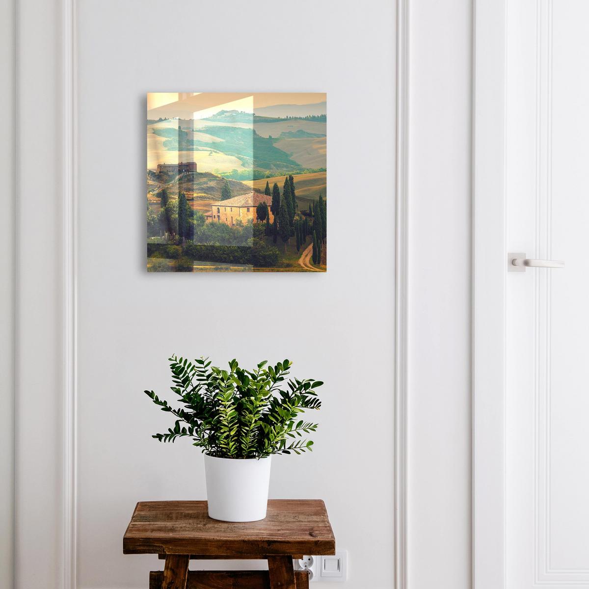 SCHLÜSSELBOX Schwarz 30x30 cm- Türöffnung nach rechts - Toskana-Landschaft - Grün, Metall (30/30/5cm) - TULUP