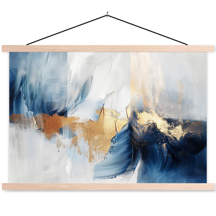 POSTER MIT MAGNETLEISTEN Gold - Blau - Aquarell - Kunst - Modern Wanddeko 90x60 cm - Hellblau, Textil (90/60/0.15cm) - MuchoWow