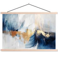 POSTER MIT MAGNETLEISTEN Gold - Blau - Aquarell - Kunst - Modern Magnetleiste 120x80 cm - Hellblau, Textil (120/80/0.15cm) - MuchoWow