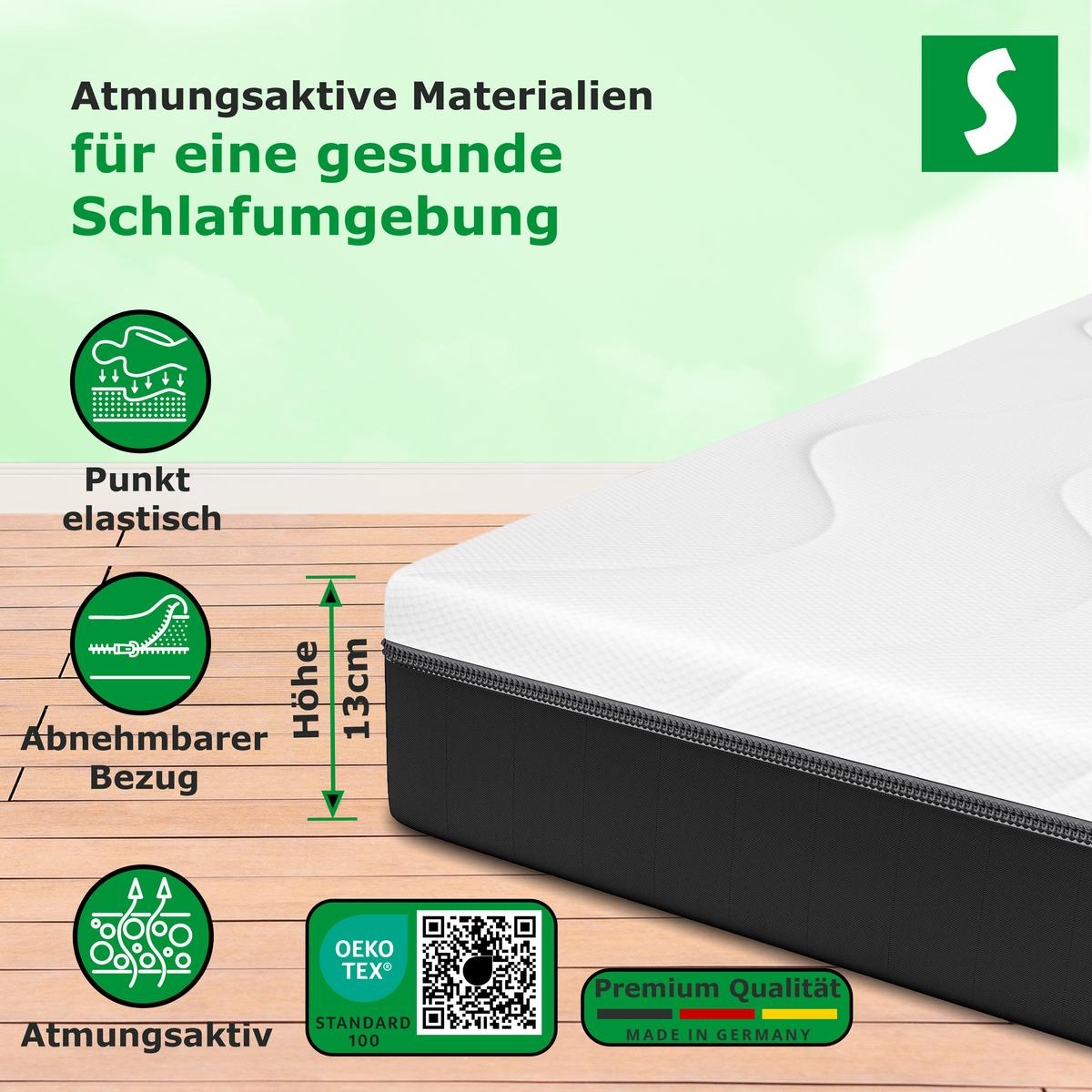 MITTELFEST Komfortable Kaltschaummatratze Öeko-Tex Zertifiziert 120 x 200 cm - Weiß, Textil (120/200cm) - Schlaftroll