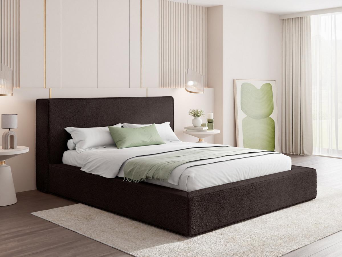 POLSTERBETT Merlin mit Bettkasten, Metall-Lattenrost & hohem Kopfteil in Braun Boucle 120x200 cm - Birkefarben/Schwarz, Kunststoff/Textil (120/200cm) - WFL GROUP
