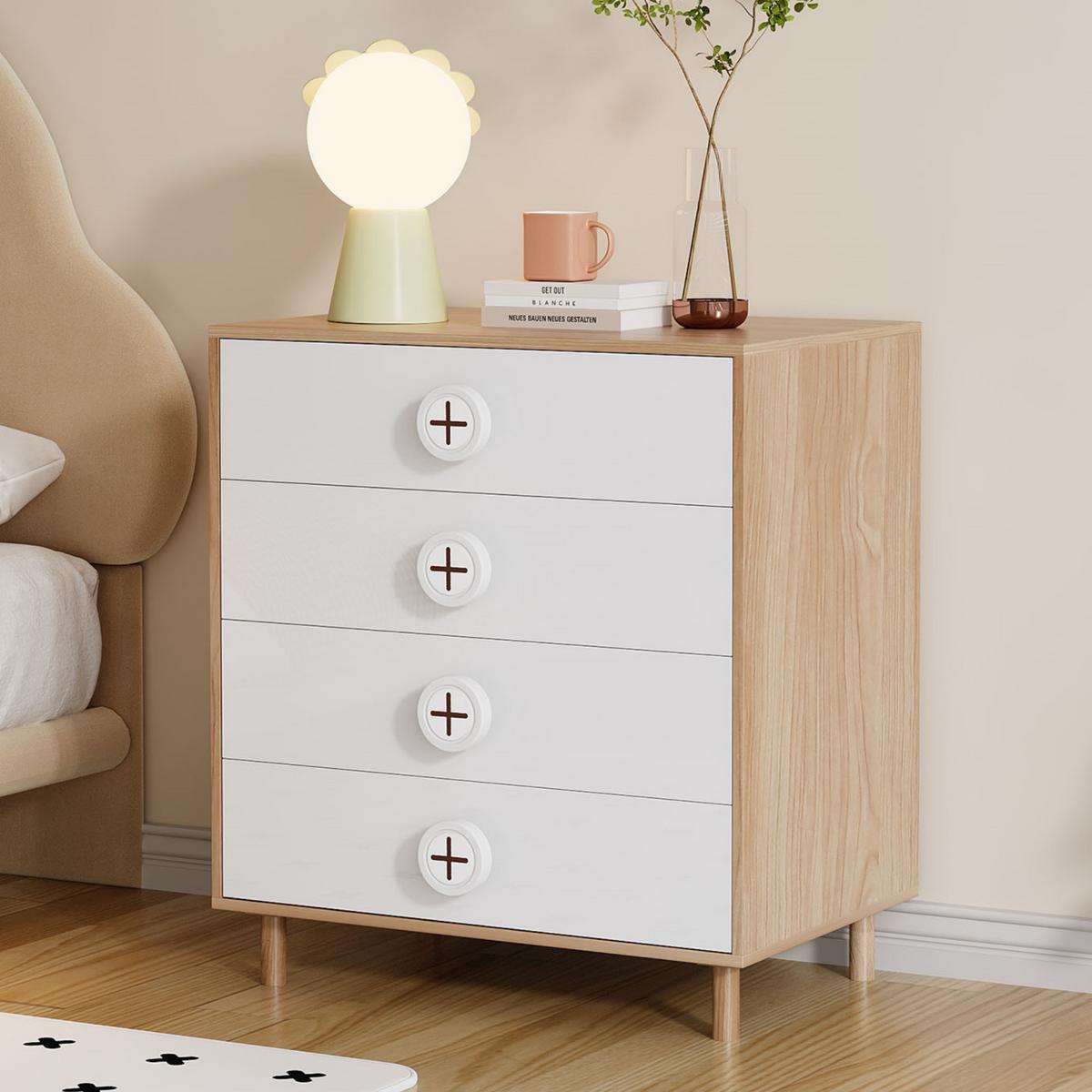 NACHTSCHRÄNKCHEN Modern Weiß Holzoptik mit 4 Schubladen 80×54×90 cm - Weiß, Holzwerkstoff (80/90/54cm) - Urban Meuble