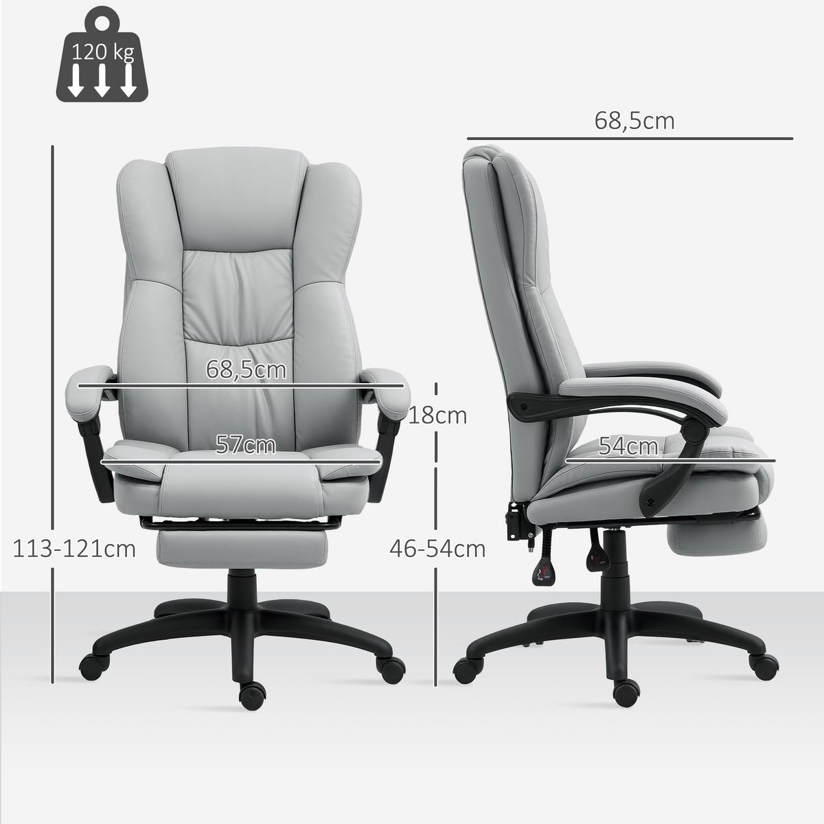 BÜROSTUHL mit 5 Massagemodi, Ergonomisch Schreibtischstuhl mit Liegefunktion - Hellgrau/Schwarz, Kunststoff (68.5/121/68.5cm) - Vinsetto