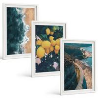 BILDER SET 3er Set - 40x60 cm Weißer Rahmen - Meerstrand Zitronen Berge - Weiß, Kunststoff (40/60cm) - TULUP