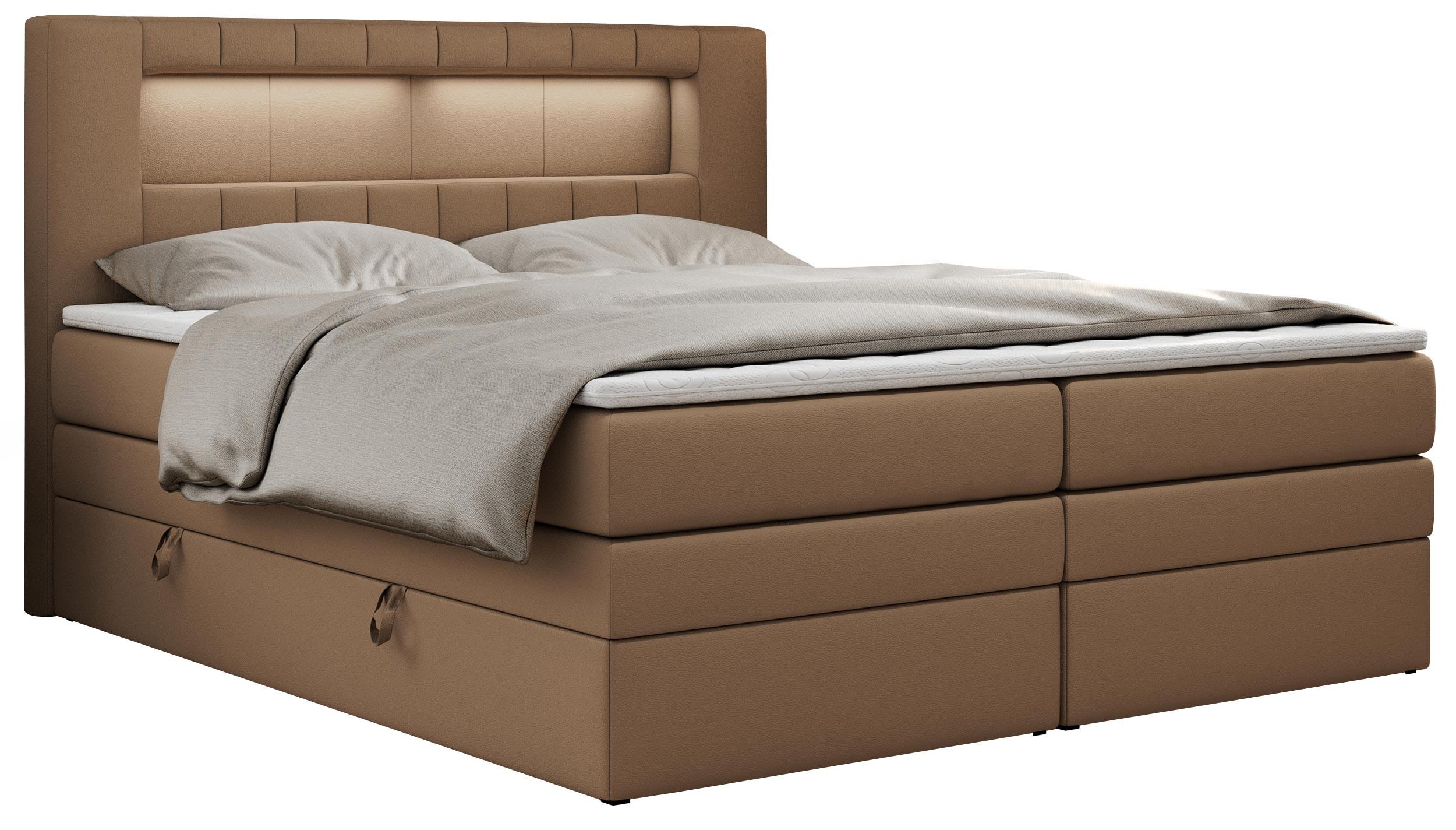 BOXSPRINGBETT GOLD-5 KING LED 120/200 Braun Kunstleder - H3 - Braun, Holz/Textil (120/200cm) - MKS
