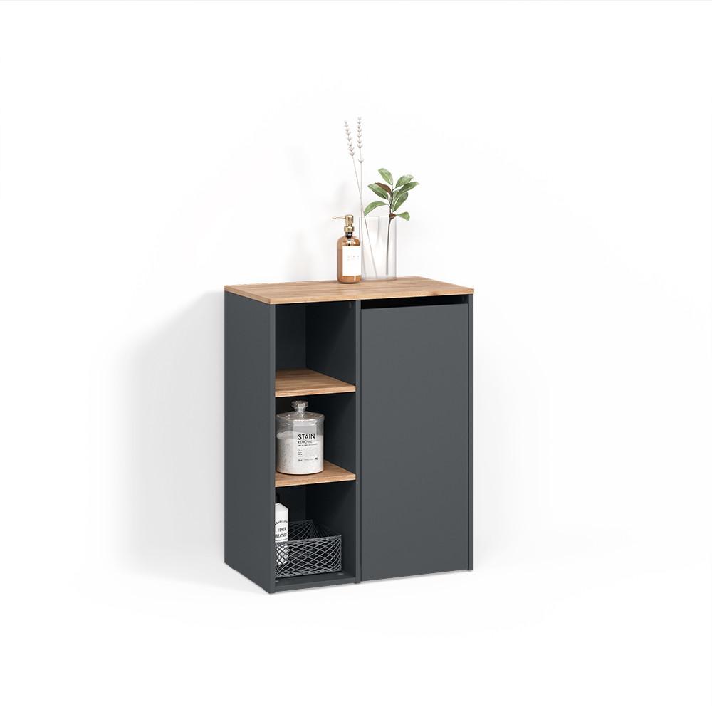 BADSCHRANK Paolina Anthrazit/Goldkraft Eiche 68 x 88.2 cm , mit offenen Regalen und Wäschekorb - Honigeiche/Anthrazit, Holzwerkstoff (68/88.2/40.5cm) - Livinity®