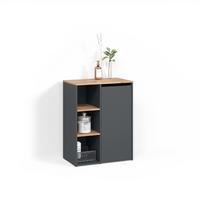 BADSCHRANK Paolina Anthrazit/Goldkraft Eiche 68 x 88.2 cm , mit offenen Regalen und Wäschekorb - Honigeiche/Anthrazit, Holzwerkstoff (68/88.2/40.5cm) - Livinity®
