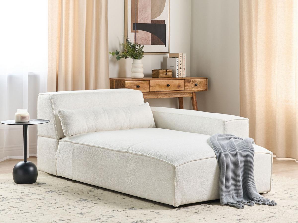 CHAISELONGUE-LINKSSEITIGE Bouclé Cremeweiß Hellnar - Creme/Weiß, Textil (102/70/176cm) - Beliani