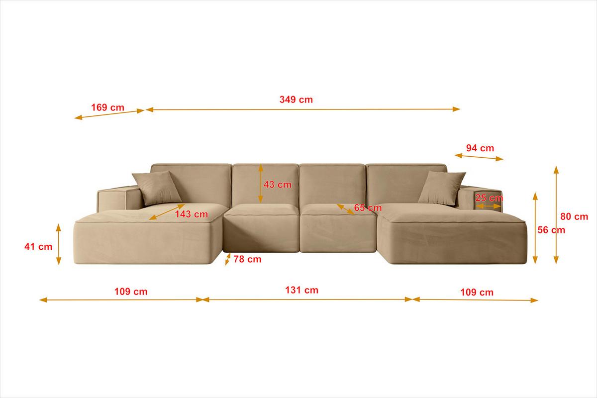 WOHNLANDSCHAFT SIERRA-U - 349x169x80 cm Beige Velours - Beige/Schwarz, Holzwerkstoff/Kunststoff (349/80/169cm) - ALTDECOR