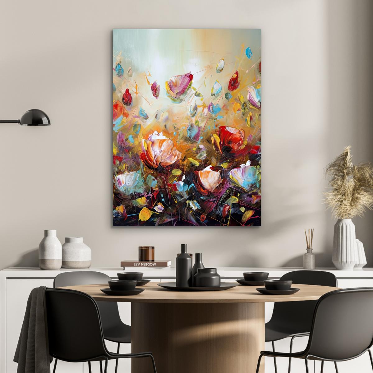METALLBILD Blumen - Kunst - Natur - Ölgemälde 60x80 cm - Multicolor, Metall (60/80cm) - MuchoWow