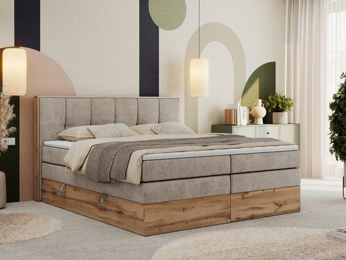BOXSPRINGBETT ALBERO 1 KING 180/200 Beige Strukture - H3 - Beige, Holz/Textil (180/200cm) - MKS