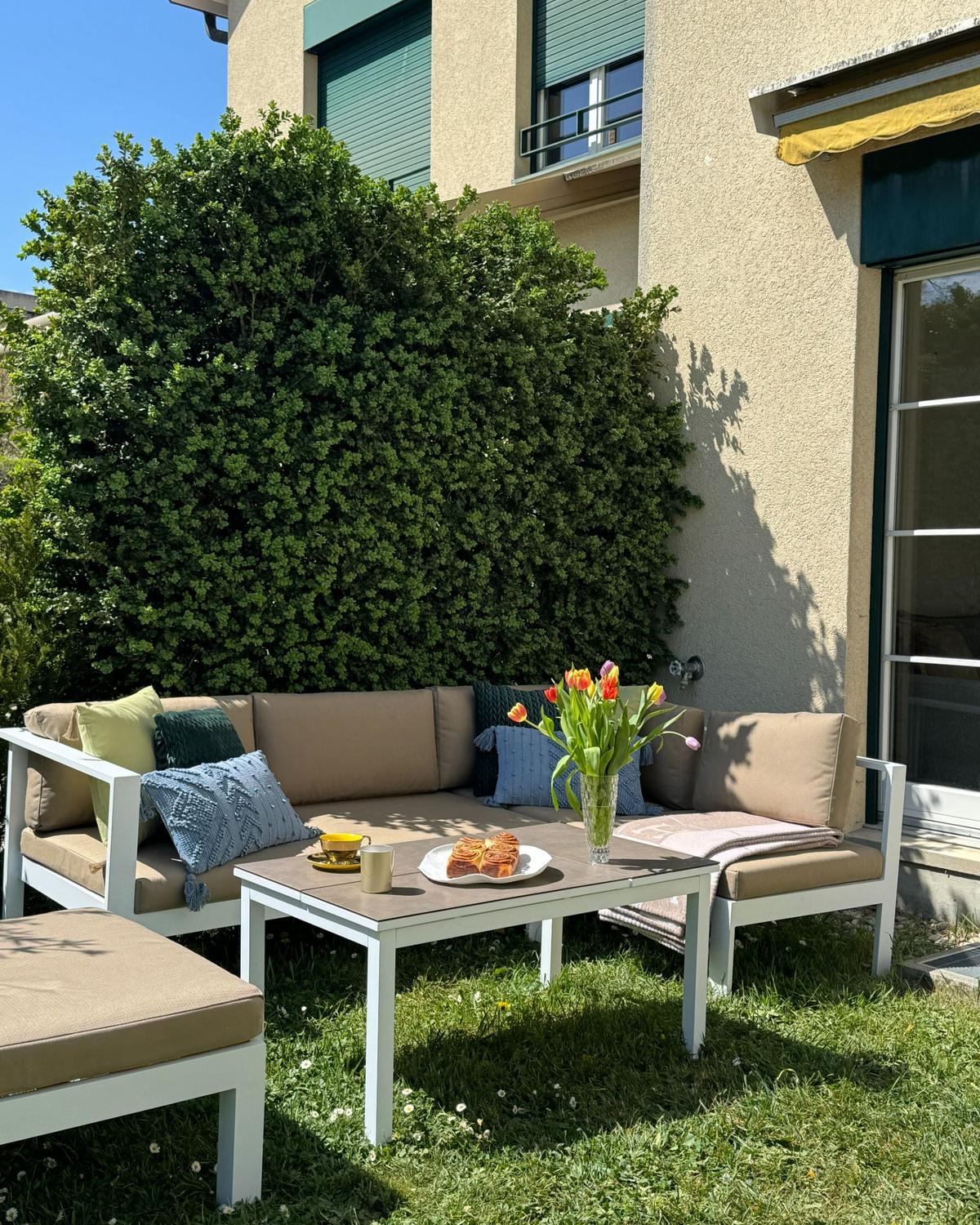 LOUNGE-SET 5-Sitzer Weiß Messina - Beige/Weiß, Metall - Beliani