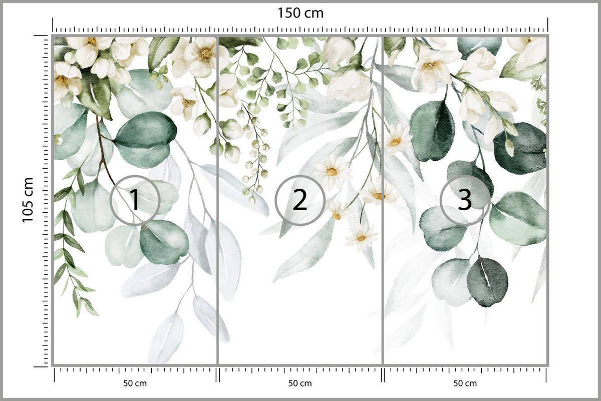 FOTOTAPETE für Schlafzimmer Aquarell Blätter Blumen Weiß 150x105 - Gelb/Weiß, Papier (150/105cm) - Muralo