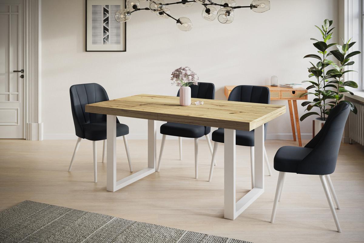 INDUSTRIELLER Esszimmertisch LOFT-U, Größe: 160X90X77 cm, Wohnzimmertisch Farbe: ARTISAN, mit Metallbeinen in Farbe Weiß - Hellbraun/Weiß, Holzwerkstoff (160/90/77cm) - Alpi-Möbel