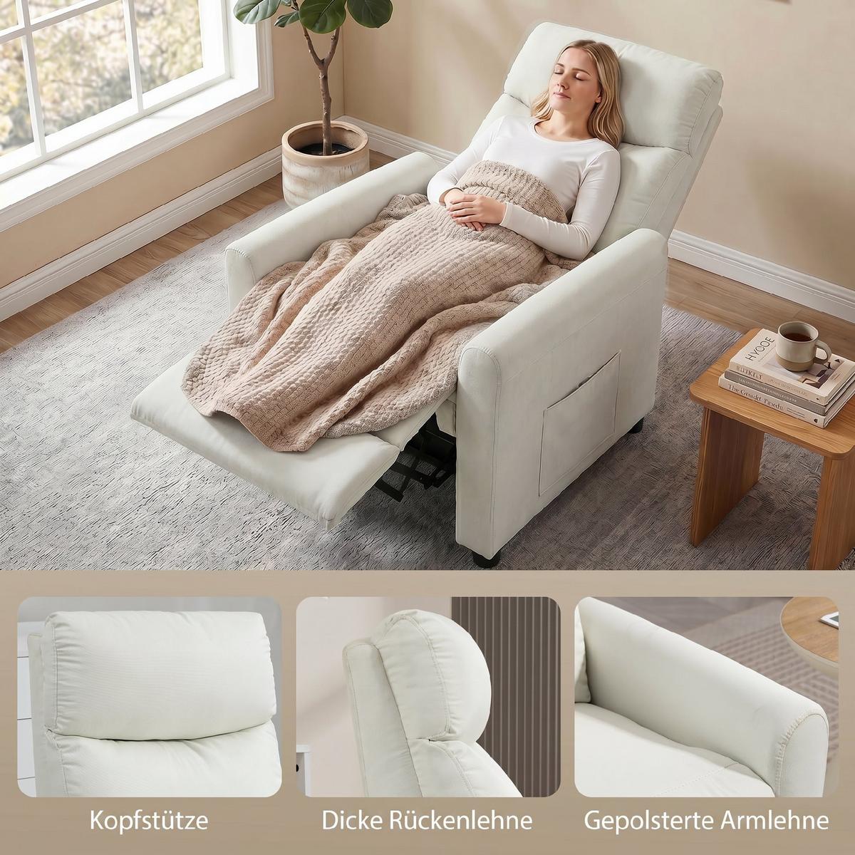 RELAXSESSEL Polyester Cremeweiß - Creme, Textil (73/100/86cm) - HOMCOM