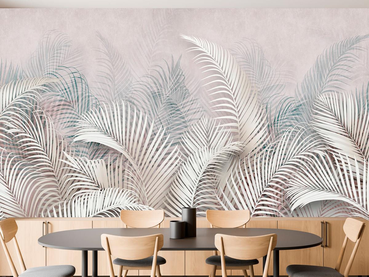 FOTOTAPETE für Schlafzimmer Tropische Blätter Palmenblätter Delikat 200x140 - Beige/Braun, Papier (200/140cm) - Muralo