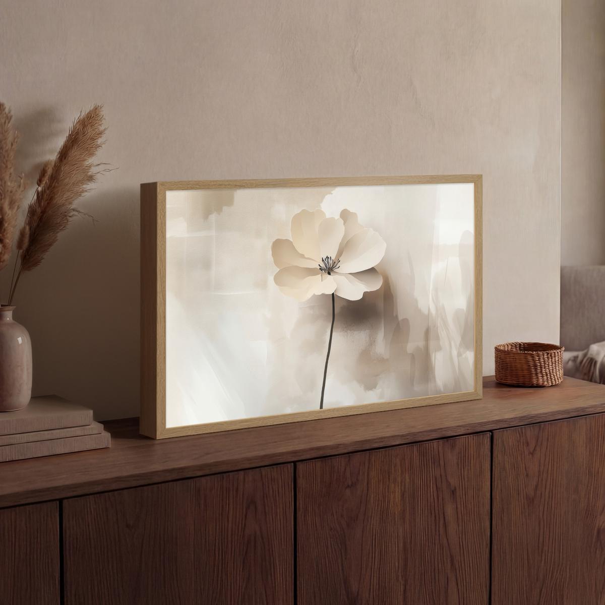 WANDLEUCHTE MIT AKKU Blume - Beige - Farbe - Schatten 60x40 cm - Beige, Holzwerkstoff (60/40/8cm) - OnlyWow