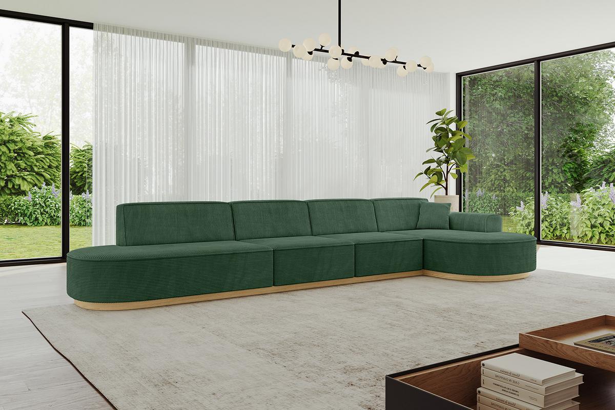 ECKSOFA Ottomane Rechts MARI-L3-v2 - 413x171x83 cm Grün Cord - Grün, Holzwerkstoff/Textil (171/413cm) - ALTDECOR