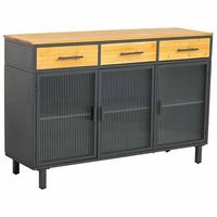 SCHRANK aus Glas und Holz mit 3 Schubladen, Schwarz, 120x35x80h cm - Schwarz, Holz (120/79/35cm) - Wanderlust