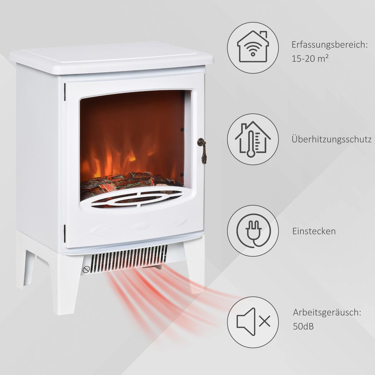 LED Elektrokamin Standkamin mit Flammeneffekt 900/1800W Weiß - Weiß, Metall (26/54.8/39cm) - HOMCOM