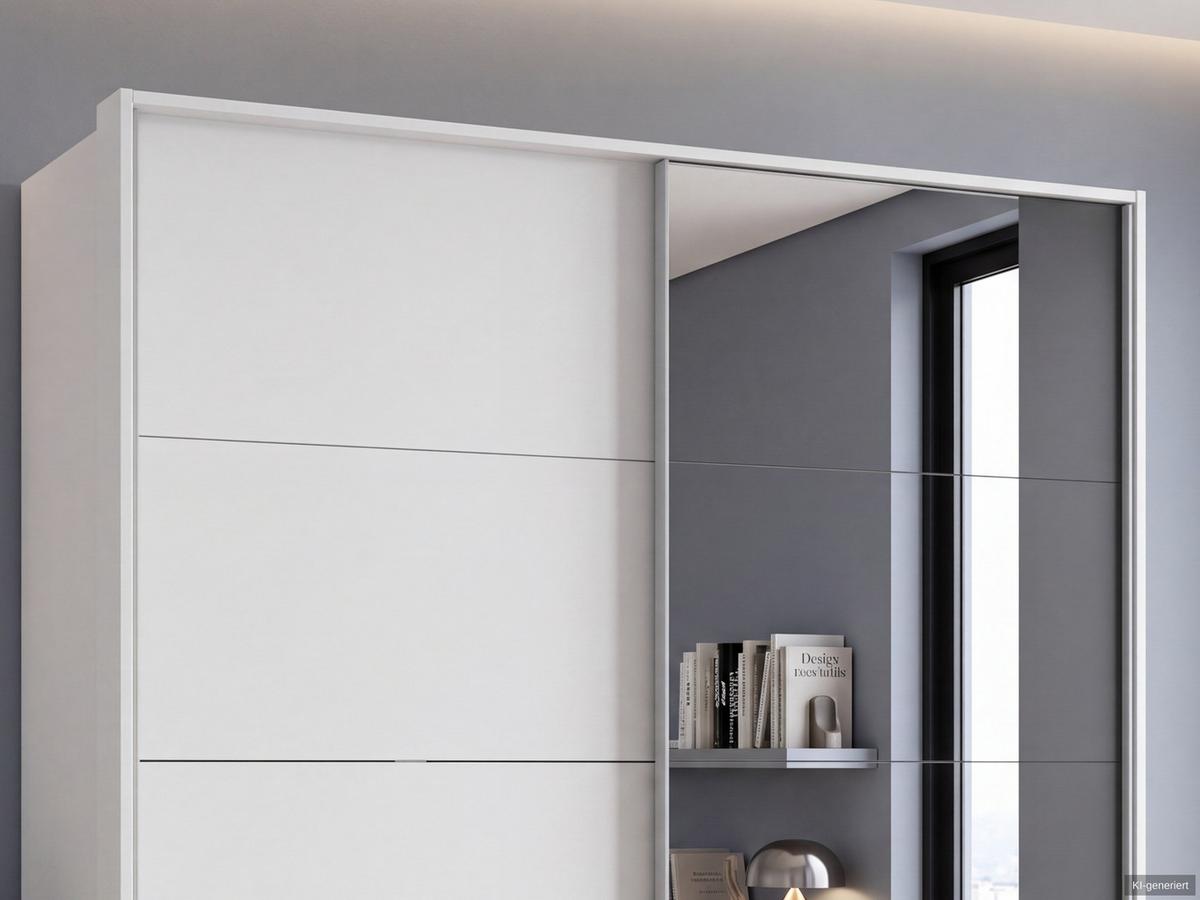 SCHWEBETÜRENSCHRANK 2-türig B183/H200/T65 cm, Passepartout-Kleiderschrank in Weiß, 1x Tür & sichtbare Schubkästen in Grafit mit Spiegel / 22710 - Graphitfarben/Alufarben, Holz/Holzwerkstoff (183/200/65cm) - luma-home