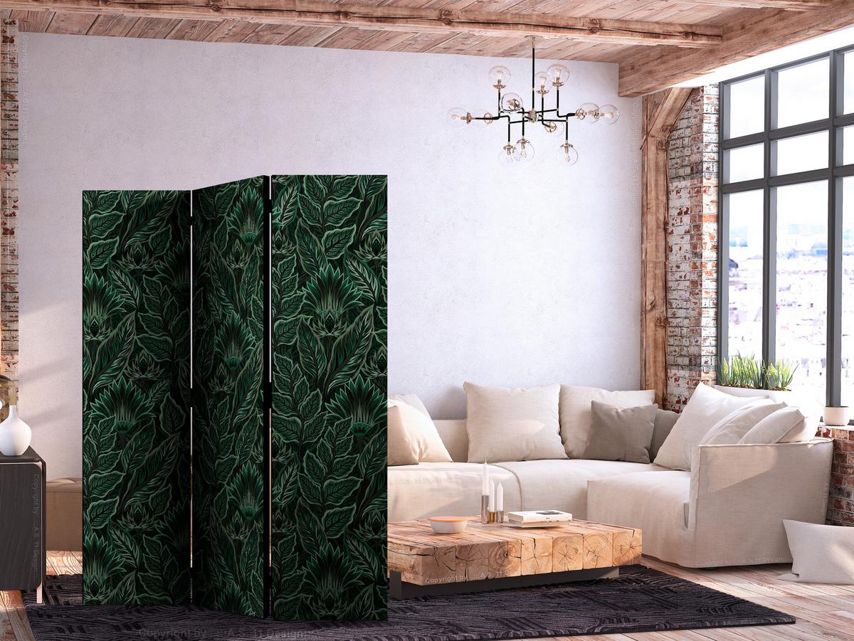 PARAVENT Akustik 3-tlg 135x172 cm Gr ne Bl tter - Grün, Holz/Textil (135/172/3cm) - Muralo
