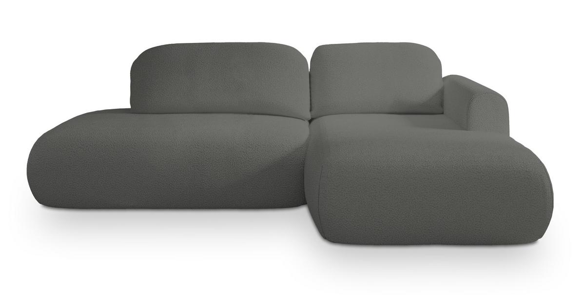 ECKSOFA NUVIRA R-S Grau Boucle-Stoff mit Schlaffunktion - Grau, Holz (279/158cm) - MASSENO