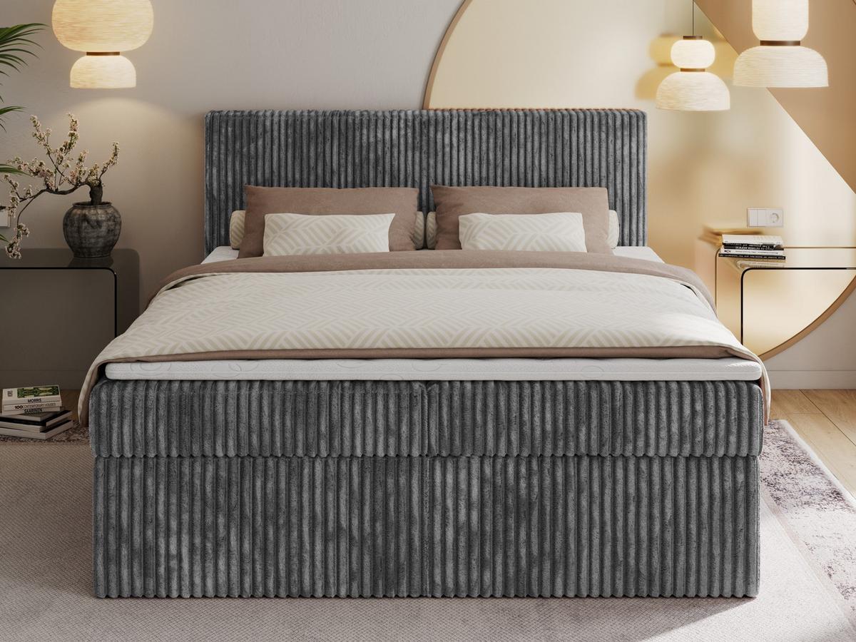 BOXBETT TILIANO 160/200 - Grau Cord - H4 - Grau, Textil (160/200cm) - MKS