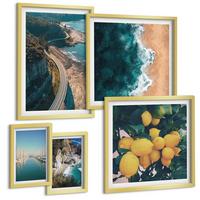 BILDER SET 5er Set - 50x50 cm & 20x30 cm & 40x60 cm Goldrahmen - Straßen am Meer, ein Meer aus Zitronen - Goldfarben, Kunststoff (40/60cm) - TULUP