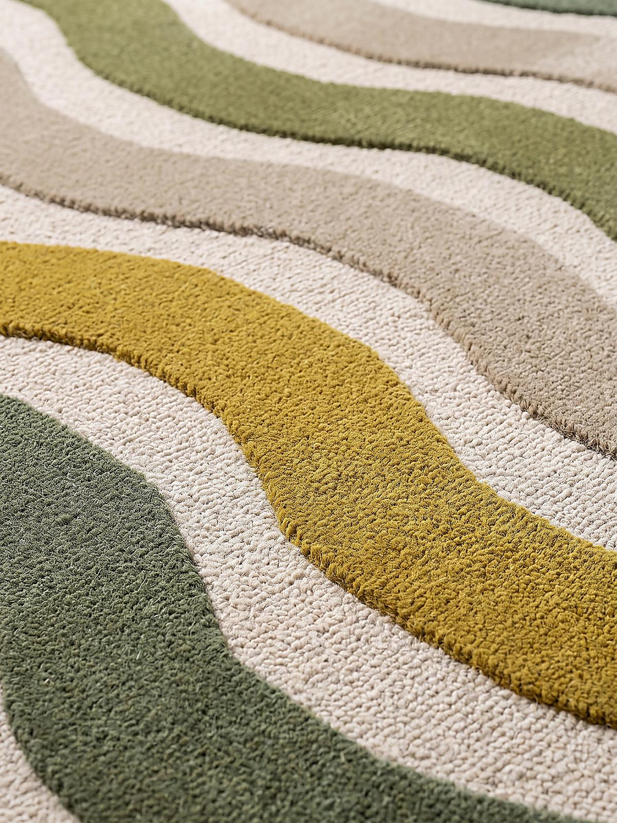 WOLLTEPPICH handgetuftet MONNOW, Wellenstreifen, Erdtöne-Grün, 140 x 200 cm - Grün, Textil (140/200cm) - KADIMA DESIGN