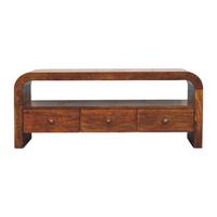 TV-MÖBEL Darcy Kastanie, 3 Schubladen und Offenes Regal, Dunkelbraun - Dunkelbraun/Messingfarben, Holz/Metall (110/45/35cm) - Artisan Furniture