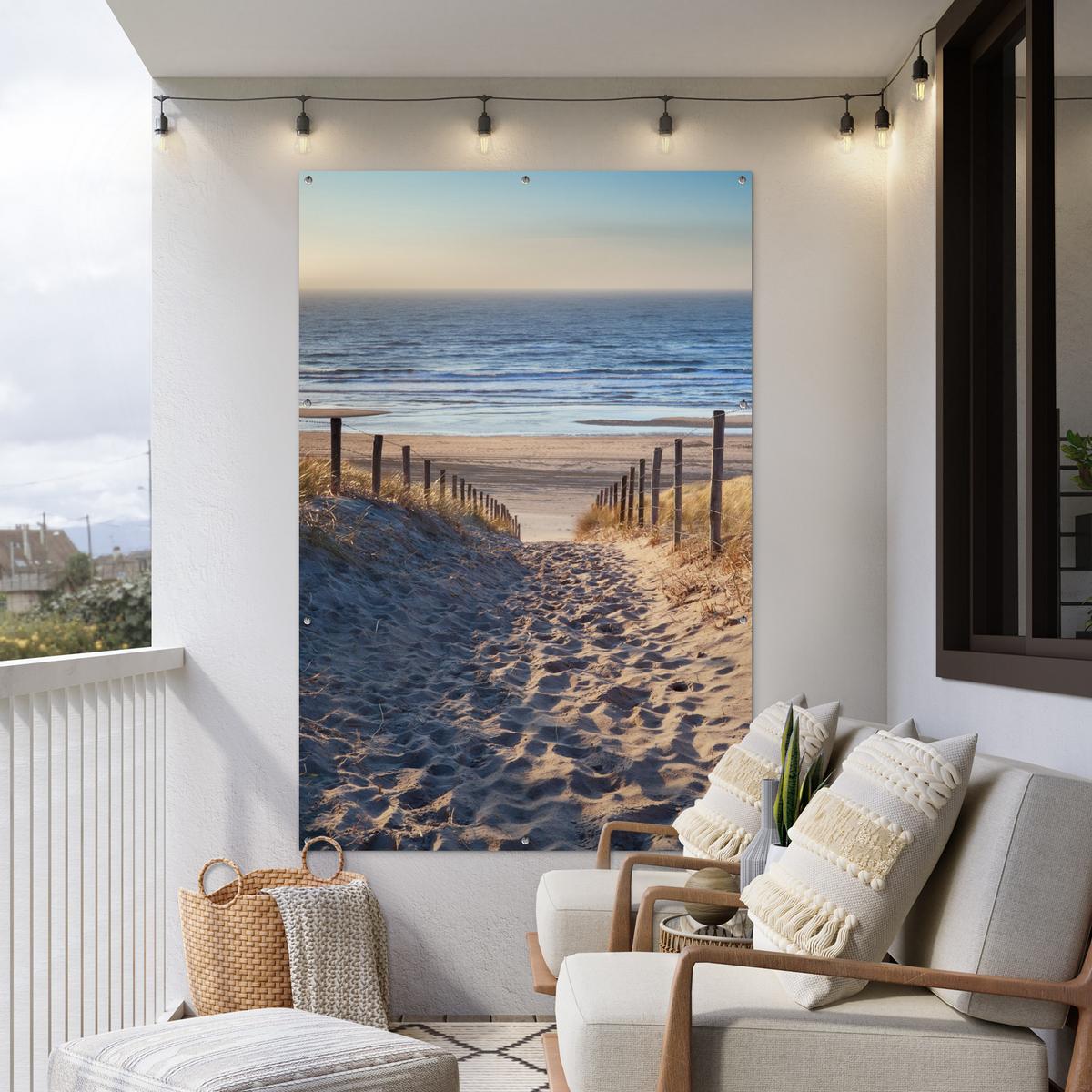 GARTENPOSTER Strand - Meer - Niederlande - Dünen - Sonne Bild 120x180 cm - Sandfarben, Kunststoff (120/180/0.2cm) - OnlyWow