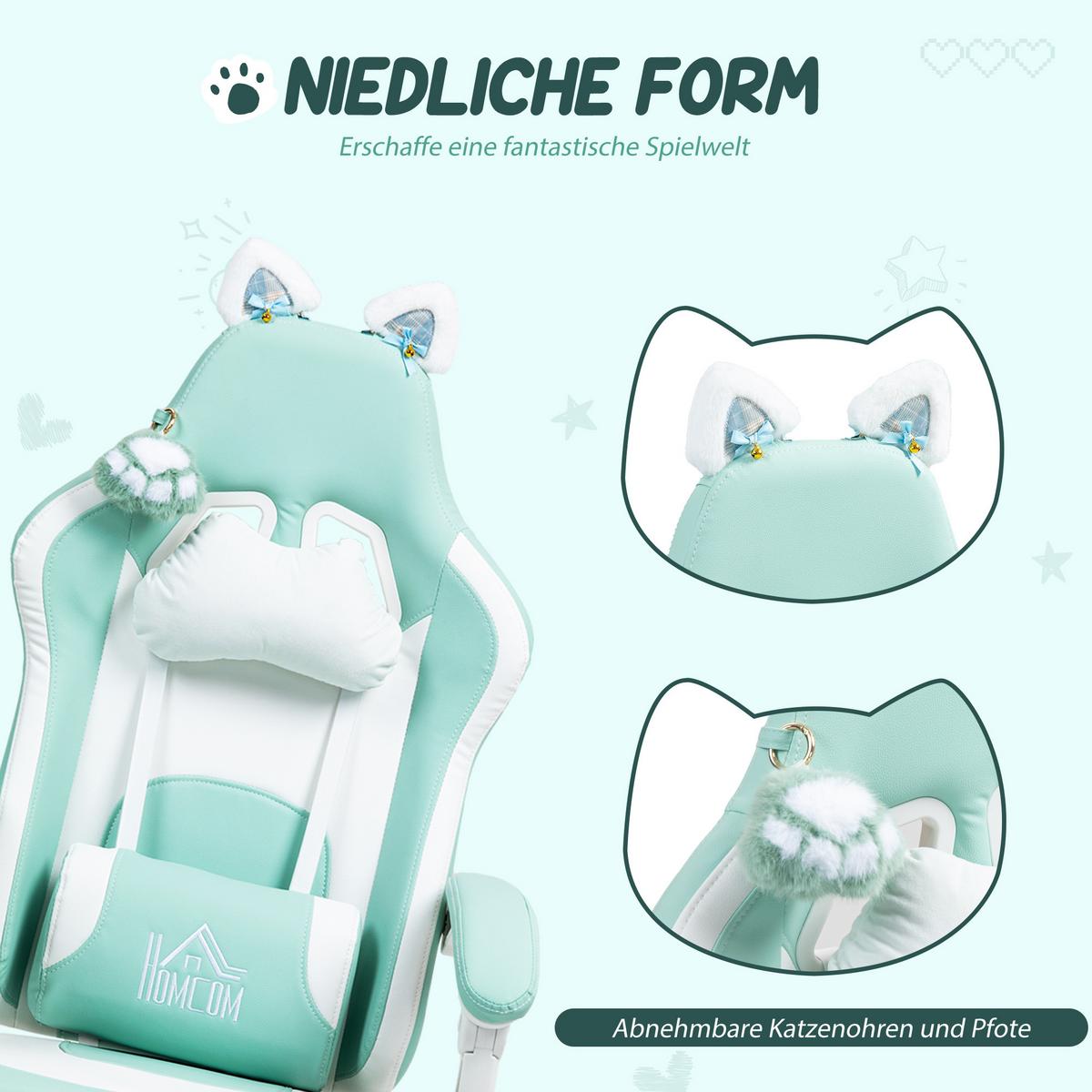 GAMING-STUHL Kunstleder Hellblau - Weiß/Hellblau, Textil (62/124/65cm) - HOMCOM