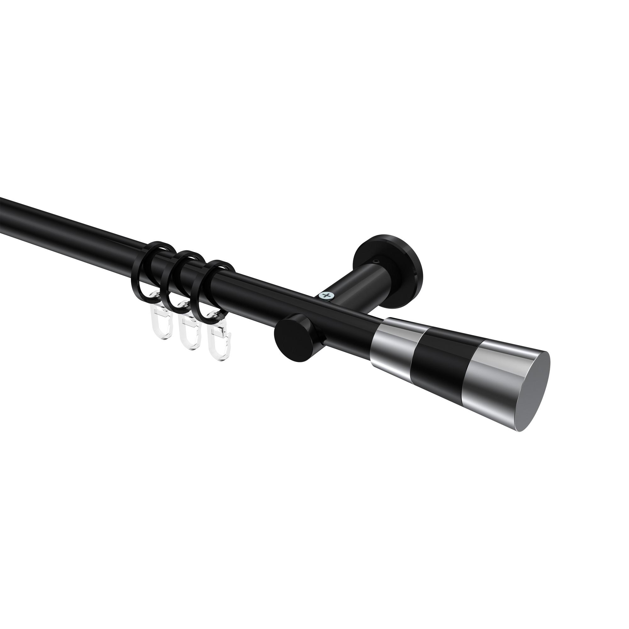 GARDINENSTANGE Platon Tanara 540 cm (geteilt in 3 x 180 cm), 1-läufig, 20 mm Ø Schwarz - Chromfarben/Schwarz, Metall (540cm) - INTERDECO