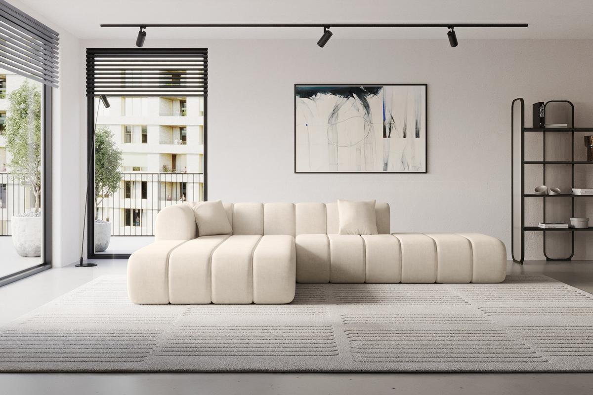 ECKSOFA Ottomane Links BILA-L 289x176x71 Beige Samt - Beige/Schwarz, Holzwerkstoff/Kunststoff (176/289cm) - ALTDECOR