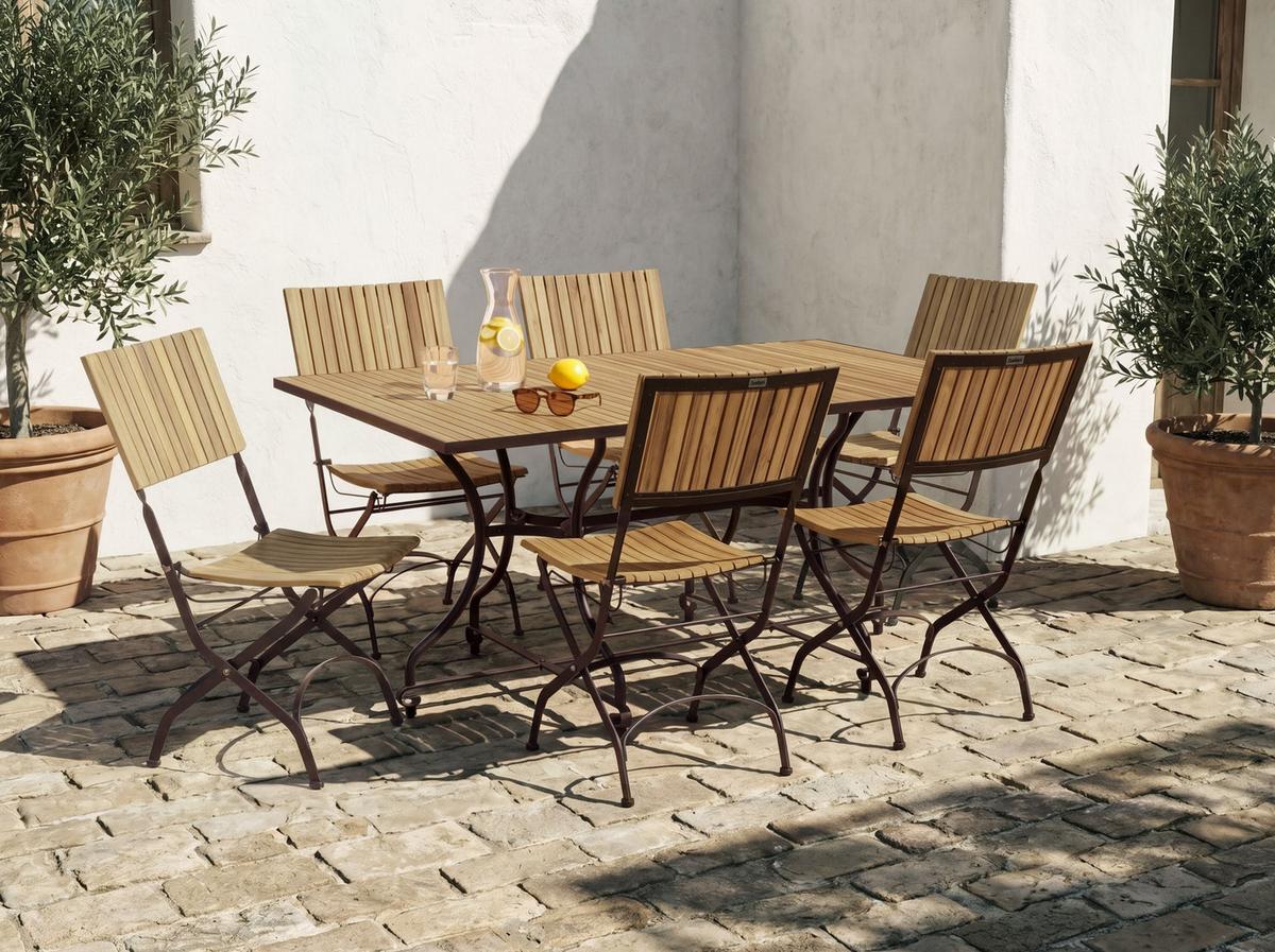 GARTENMÖBEL-SET 6-Sitzer Hellbraun Akazienholz klappbar Lascari - Hellbraun, Holz - Beliani