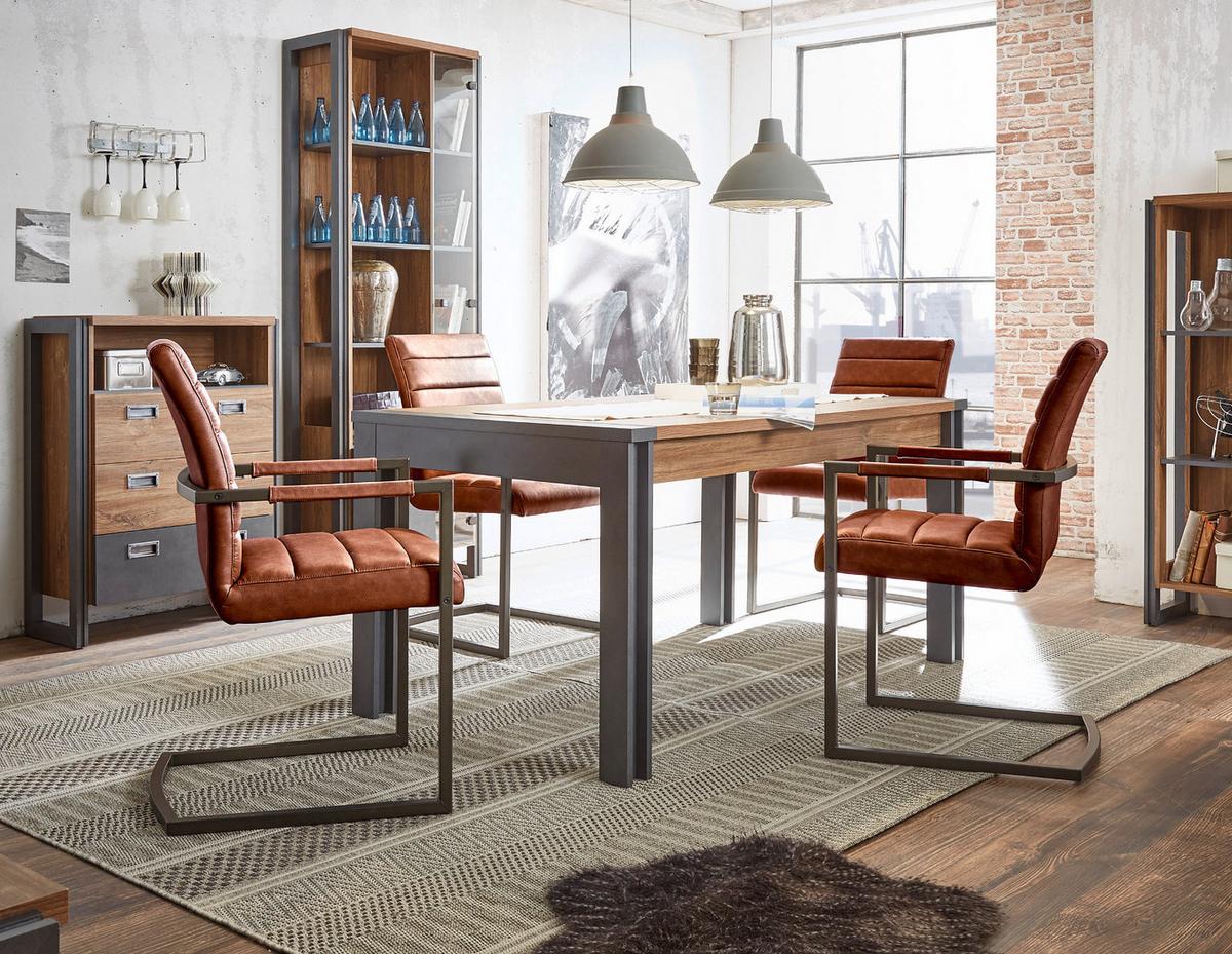 ESSTISCH Eiche Stirling, Matera grau, Küchentisch 154 x 90 cm - Eichefarben/Grau, Holzwerkstoff (90/154/76cm) - Furn.Design
